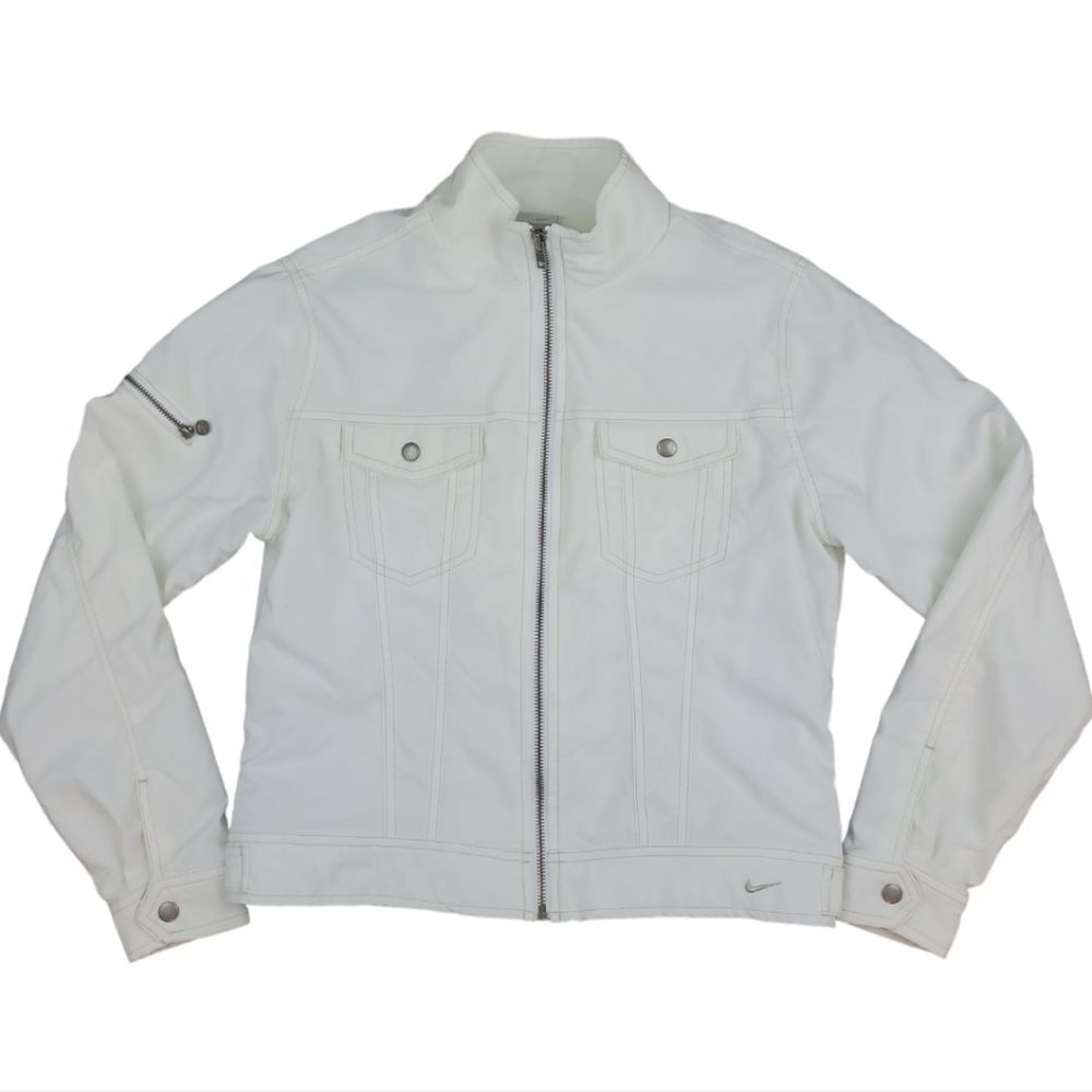 NIKE Womens White Y2K Jean Jacket Bomber Style Full Zip Jacket Size S